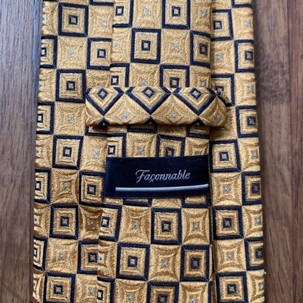 Faconnable Gold & Blue Geometric Tie